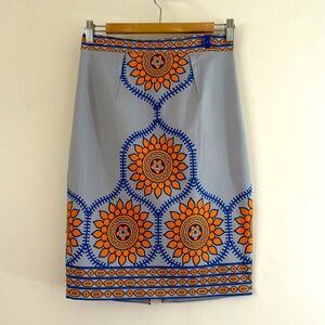 Anthropologie Plenty by Tracy Reece orange & blue mandala pencil skirt, Size 2.